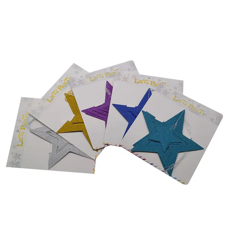 Paper Star Hanging Garland Star Shape String Banners Blue Gold Silver Christmas Banner For Party Home Wall Hanging Decoration