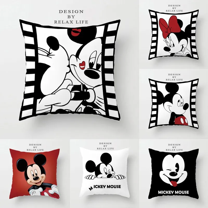 Disney Black and Cream Red Mickey Minnie Mouse Cushion Cover Sofa Decorative Pillowcases for Bed Couch 45x45cm no Filling