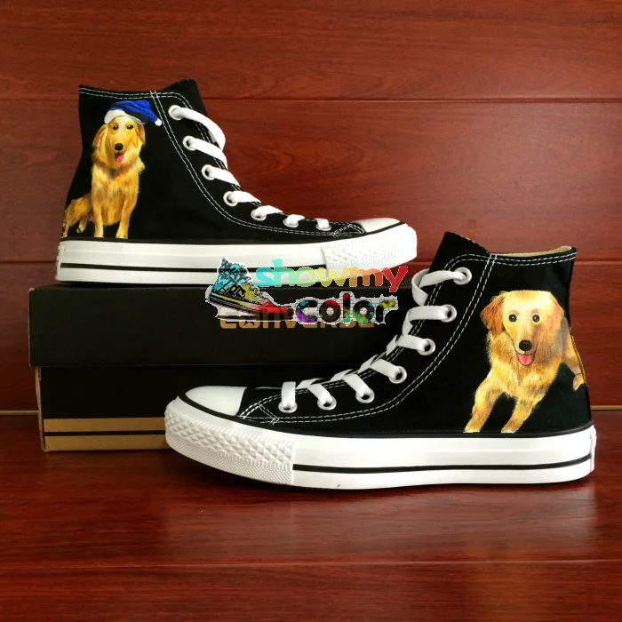 Prix pour Golden Retriever Chien Conception Originale Converse All Star Chaussures Peintes à la main Personnalisé Noir High Top Toile Sneakers Hommes Femmes Prix pour Golden Retriever Chien Conception Originale Converse All Star Chaussures Peintes à la main Personnalisé Noir High Top Toile Sneakers Hommes Femmes