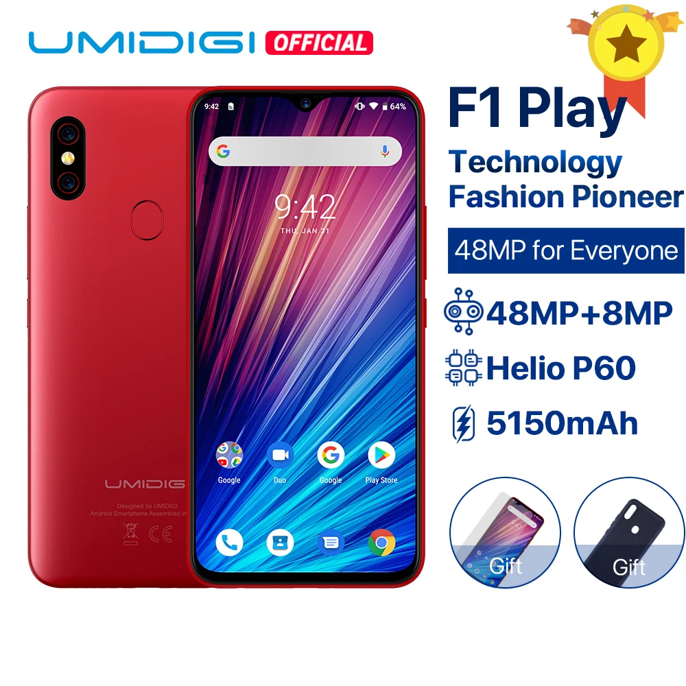 UMIDIGI F1 Play Android 9,0 48MP + 8MP + 16MP камеры 5150 mAh 6 ГБ Оперативная память 64 Гб Встроенная память 6,3 "FHD + Helio P60 глобальная версия смартфон Dual Core 4G