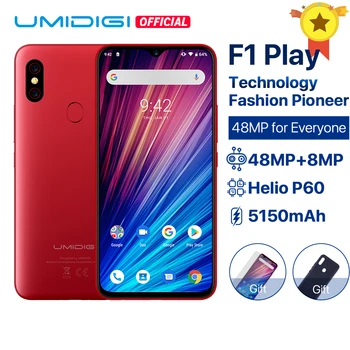 Перейти на Алиэкспресс и купить Смартфон UMIDIGI F1 Play, телефон, Android 9.0, камеры 48 мП+8 мП+16 мП, аккумулятор 5150 мАч, 6 Гб ОЗУ, 64 Гб ПЗУ, экран 6,3 дюймов FHD+ Helio P60, с глобальной прошивкой, 4G