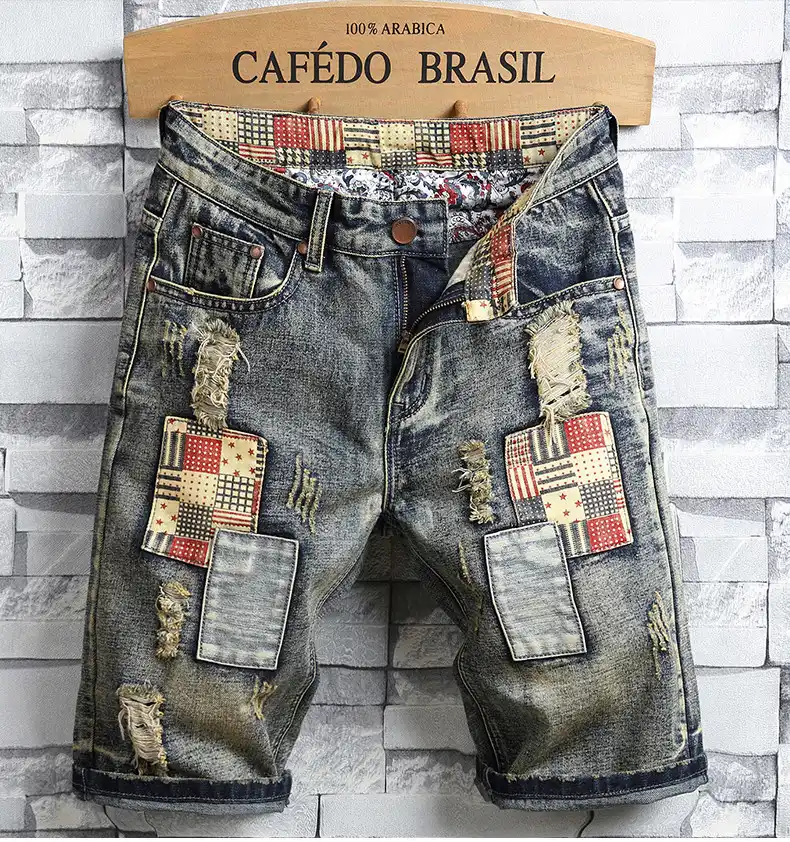 mens knee length denim shorts