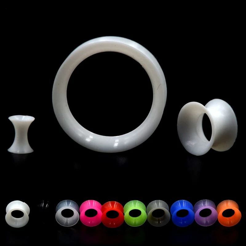 

Showlove 2 pcs/lot Thin Silicone Flexible Skin Ear Tunnel Plugs Double Flare Hollow Gauges Expanders Ear piercing Body jewelry