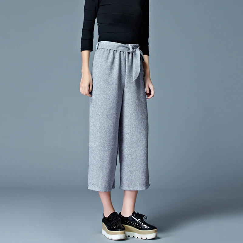 

2018 Women Pants Pantalon Mujer Harem Pants Calf-Length Pants Pleated Wide Leg Pants Women Bow tie Trousers Capris Ladies Autumn