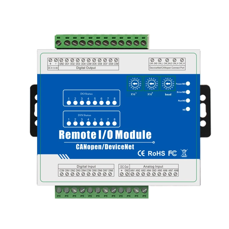 IOT удаленный I/O Модуль с 1 интерфейсом CANBUS соответствует CANopen спецификации CiA301, CiA401 M160C