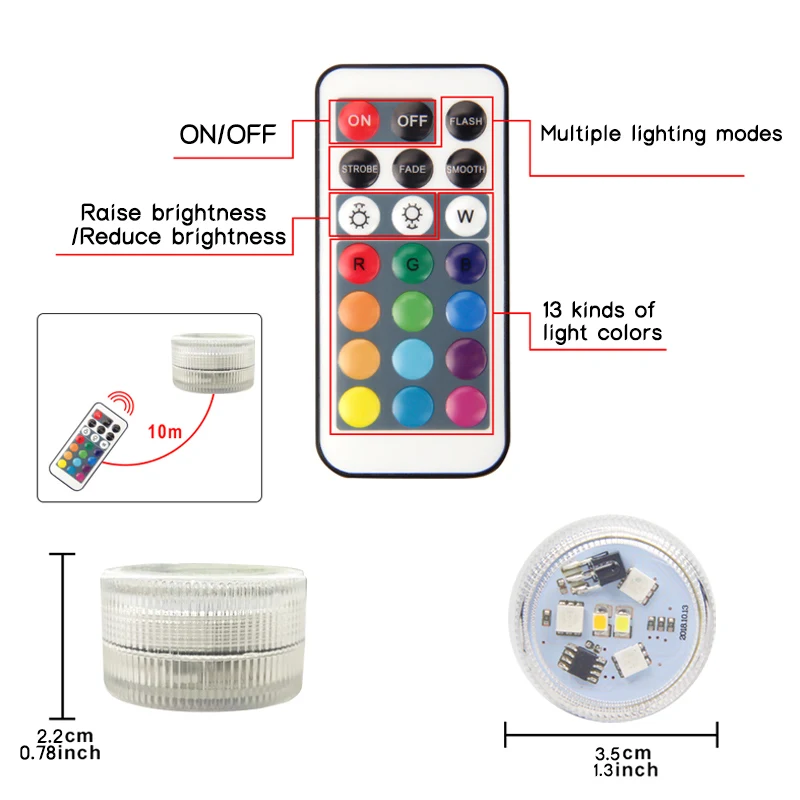 IP68 светодиодный RGB погружной светильник, водонепроницаемый дистанционный ночной Светильник для бассейна, Декор, вечерние, свадебные, праздничные, праздничные, с батареей