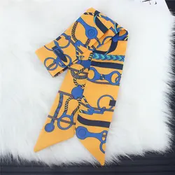 2019 дизайн шелковый шарф Для женщин модные Тощие волосы шарфы леди маленький ленты сумка шарфы для женщин галстук-бабочка с цветочным