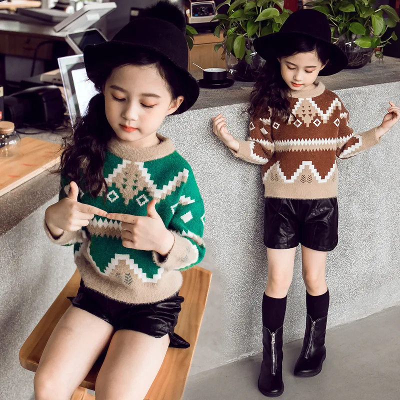 

Girls Sweater Autumn Winter Thick 2018 New Wave Cut Children Korean Style Fashion Short O-Neck Sweaters for Kids Girls CA051