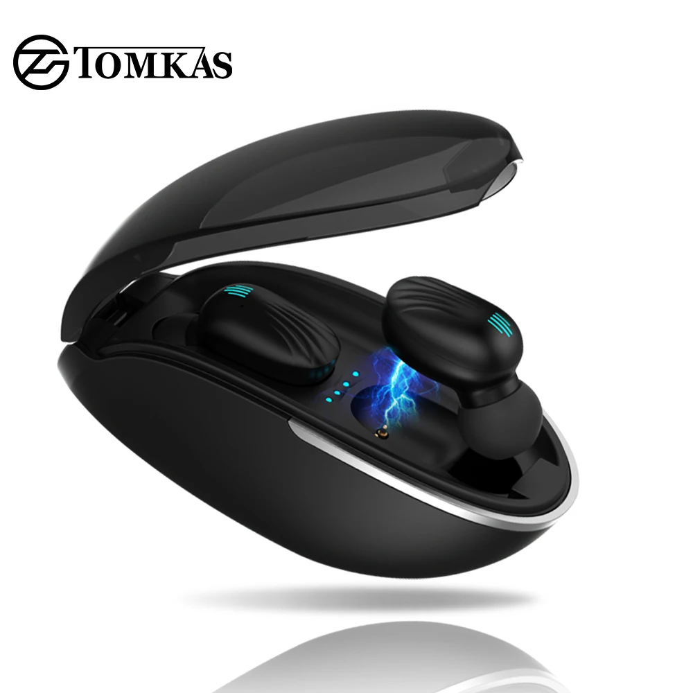 

TOMKAS TWS Bluetooth Headphones 5.0 Headset Sport Wireless Earphone Stereo Earbuds Mini in Ear Dual Microphone With Charging Box