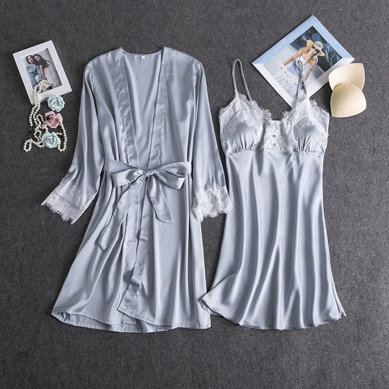 

Hot Sale Women Rayon Robe Set Bridemaid Sexy Wedding Dressing Gown Casual Nightgown Kimono Bathrobe Lace Trim Sleepwear M-XL