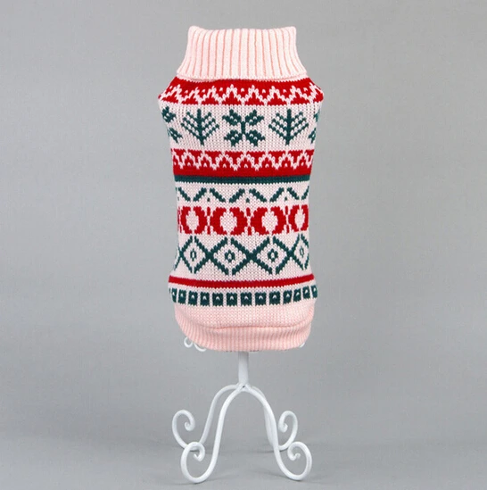 Теплый вязаный свитер для кошек с изображением снежного цветка, джемпер для питомцев, пальто для маленьких щенков, собак, кошек, Рождественская Одежда для собак - Цвет: Pink