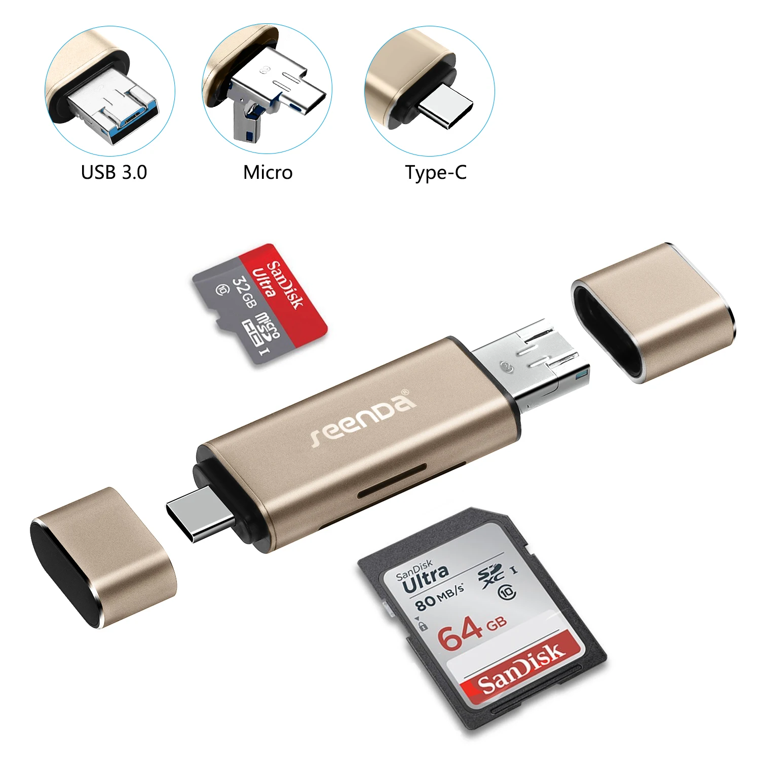 Seenda все в 1 USB 3.0 Тип-C Металл card reader высокое Скорость SD Micro SD Card Reader micro USB Multi Memory OTG картридер