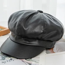 HT2563 Берет Весна Осень Женские береты из искусственной кожи восьмиугольная кепка газетчика Винтаж художника шляпа шапки-береты для женщин