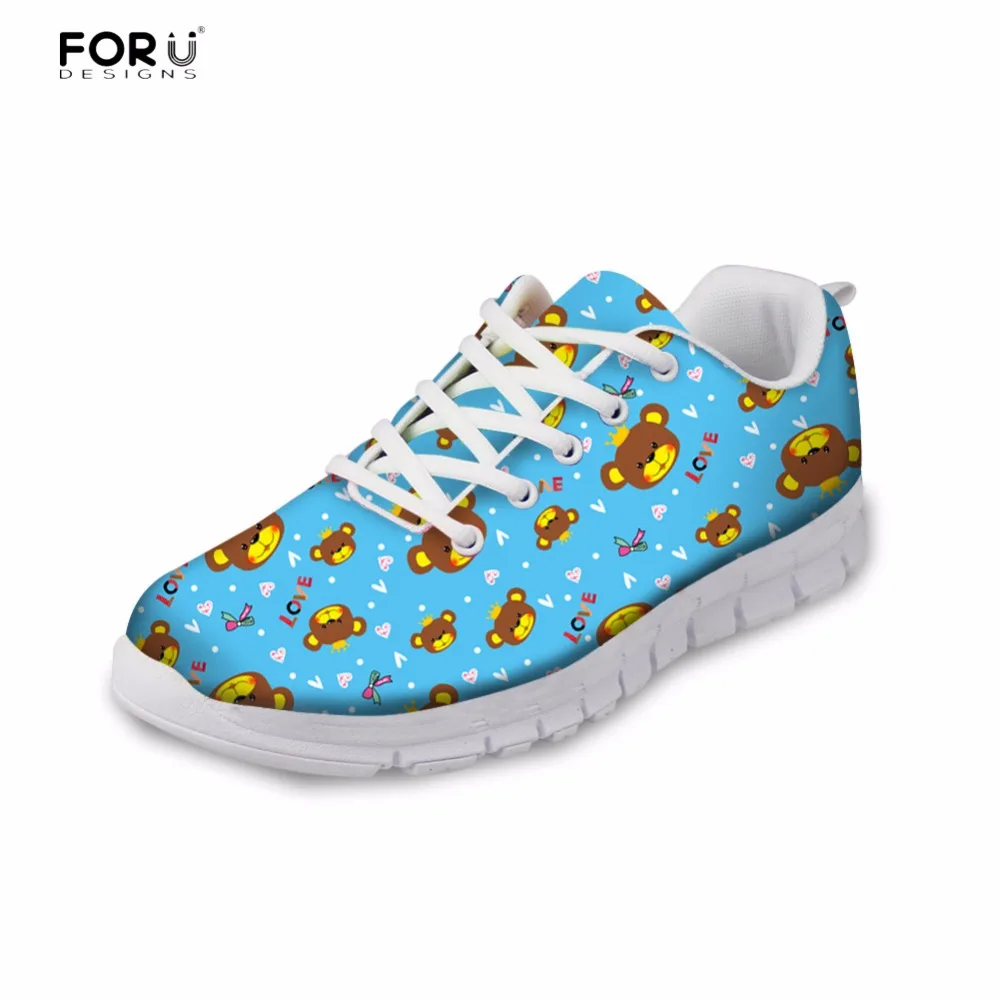 

FORUDESIGNS Cute Cartoon Bear Printed Women Casual Flat Shoes Fashion Women's Lace-up Autumn Shoes Flats Breathable Leisure