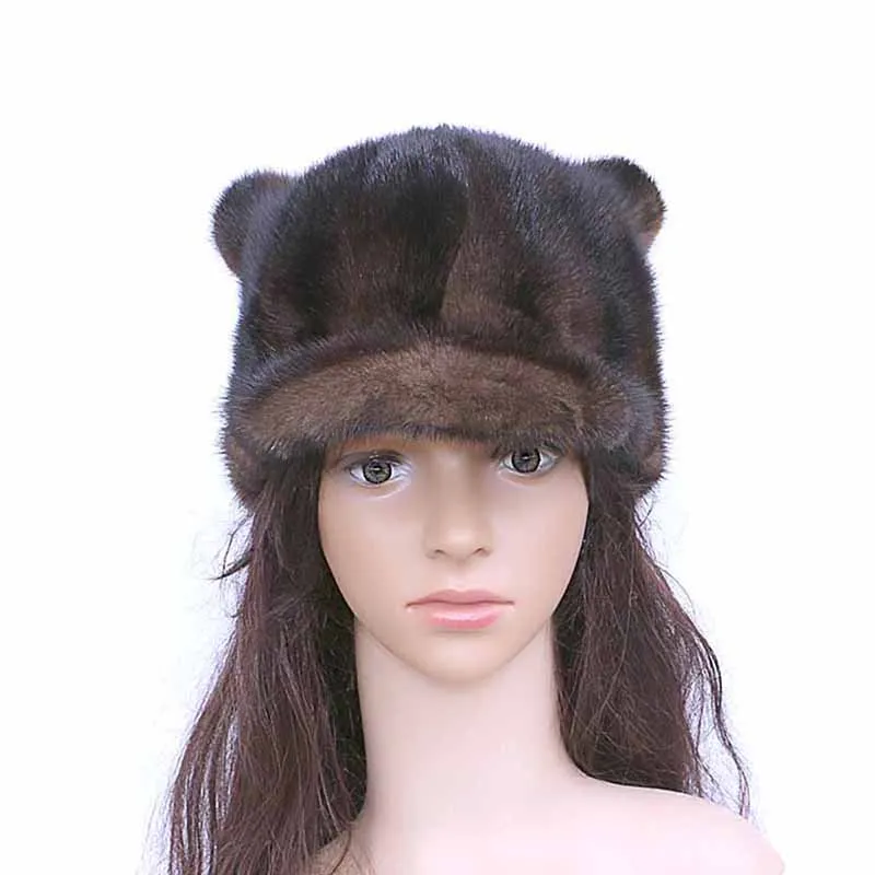 Шапка из натурального меха с милым рисунком норки рыцарь теплая зимняя шапка медведь шапки модная норка шляпа козырек