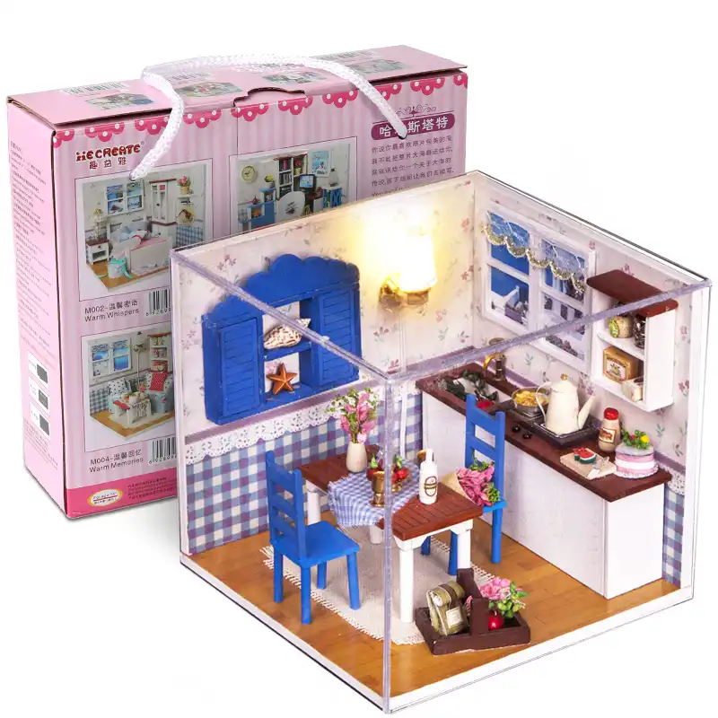 Diy家具ミニチュアドールハウス 3dモデル木造住宅のおもちゃminiaturasドールハウスダストカバーとカラーボックス子供のための ドールハウス Aliexpress
