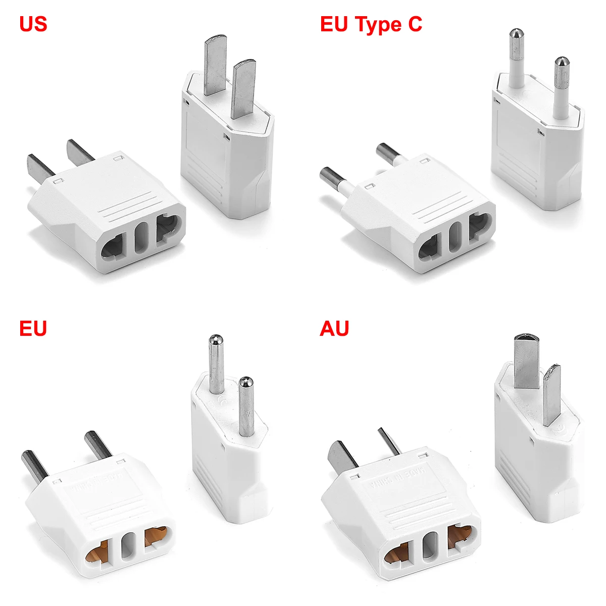 10pcs AU EU US Plug Adapter European Australia Chinese US to EU Travel