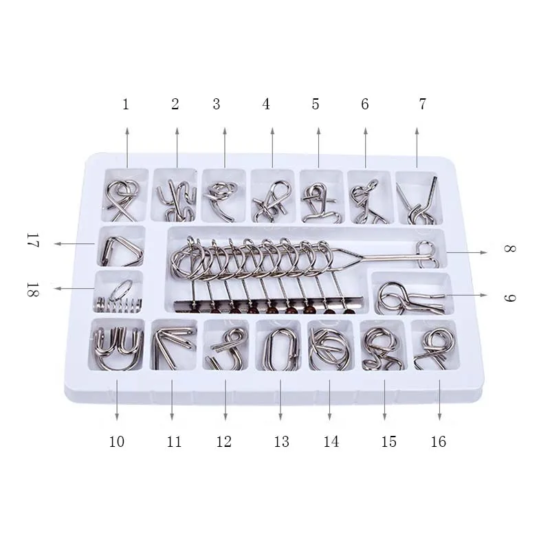8 шт./компл. 3D металлические головоломки Классический IQ Монтессори металлической проволоки головоломки ослабитель игрушки Магические Кольца головоломки для детей 6 лет подарок для взрослых - Color: 18 pcs