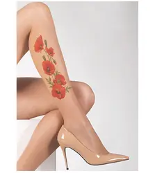 Красные шелковые чулки с цветочным принтом, с одной ногой и боковой ногой