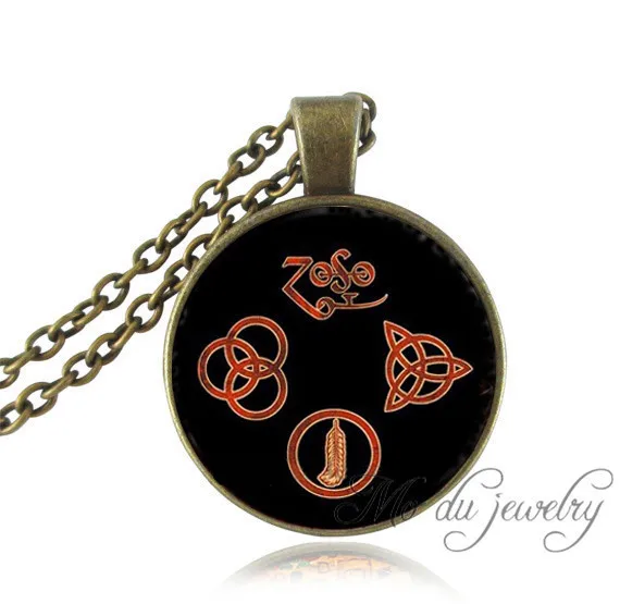 

Rock band Led zeppelin symbol pendant art picture glass pendant necklace vintage necklace women triquetra jewelry for rock fans