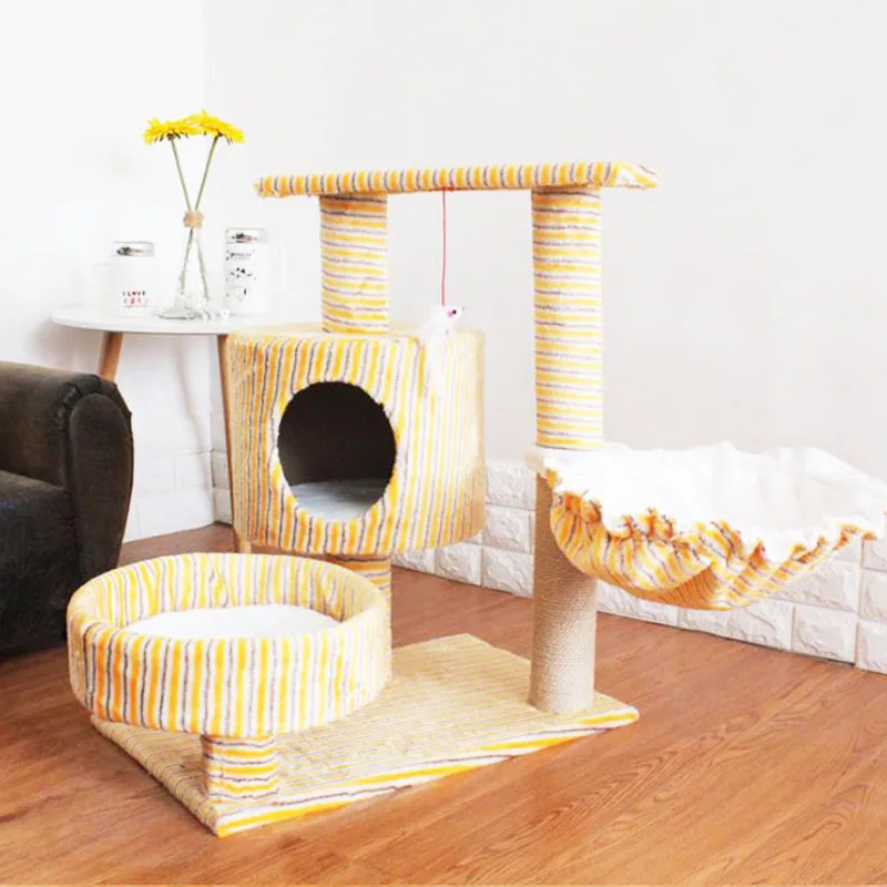 HEYPET домик на дереве для кошек с подвесным шаром, мебель для котенка, Когтеточка из цельного дерева для кошек, скалолазание, рама для кошек - Цвет: 4