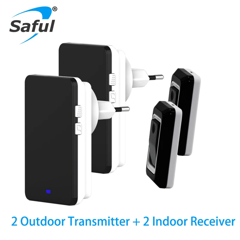 

Saful Smart Plug-in Long Distance Wireless Doorbell EU/US/AU/UK Waterproof with Outdoor Transmitter and Indoor Receiver