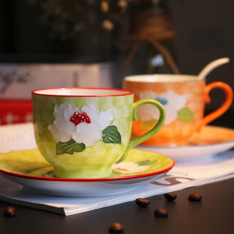 

Delicate flowers bone china Embossed coffee cup Beautifully afternoon black tea cup