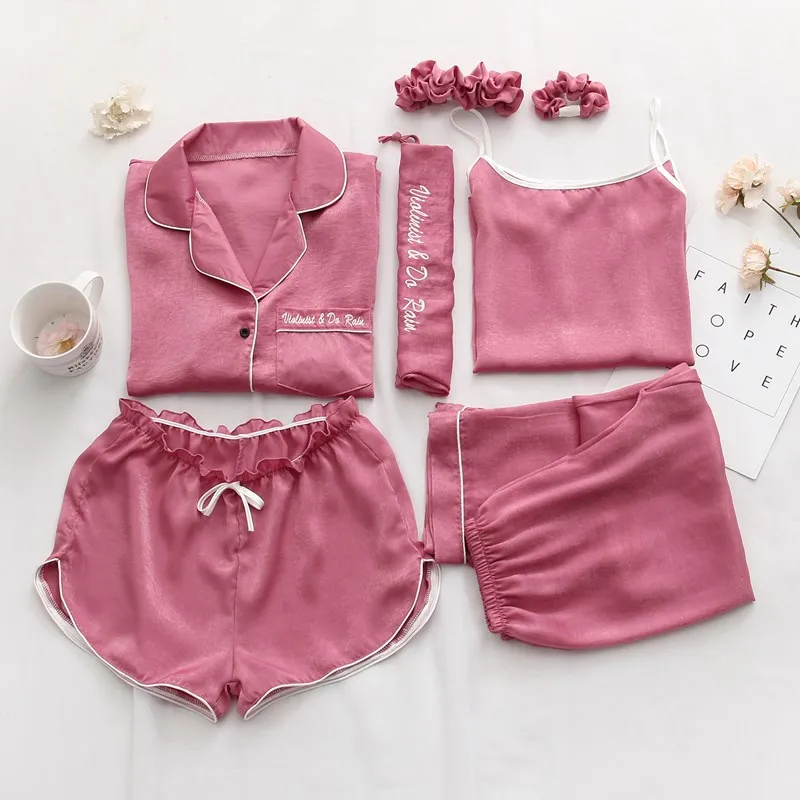 7 шт Для женщин пижамные комплекты Пижама, пикантная сорочка вышивкой домашняя одежда ночное женское белье Женская Пижама Lounge Пижама