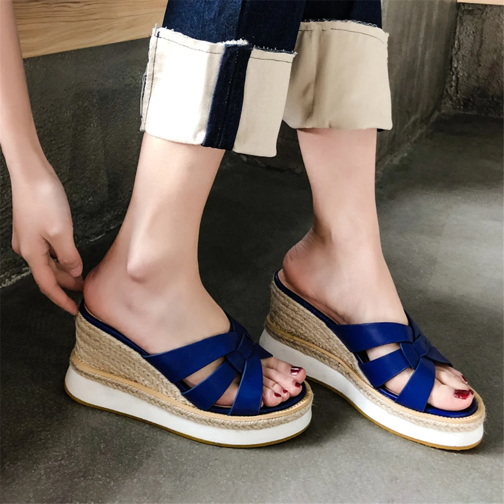 

LAPOLAKA Brand Desgin Luxury Fashion Genuine Cow Leather Shoes Women Mules Pumps Wedge High Heels Summer Woman Shoes