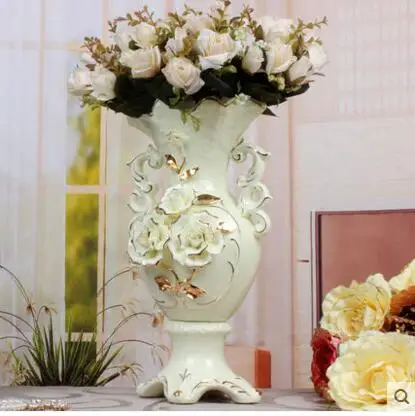 

European-style ceramic vase handmade floral design of Mediterranean jade porcelain countertop