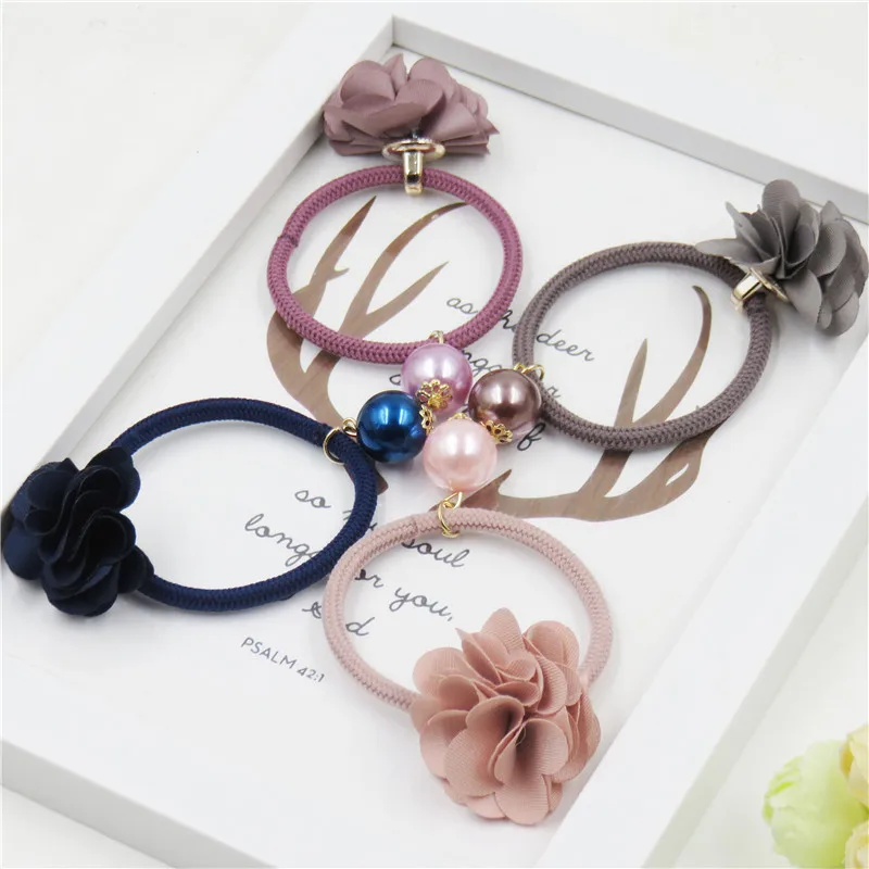 

10PCS/LOT Pretty Flowers Bead Elastic Hair Bands Toys For Girls Handmade Bow Headband Scrunchy Kids Hair Accessories For Women