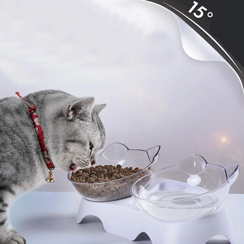 

1PC 26.5CM*8CM Creative Double Bowls With Raised Stand Pet Food And Water Bowl Perfect For Cats And Small Dogs Supplies 500gE