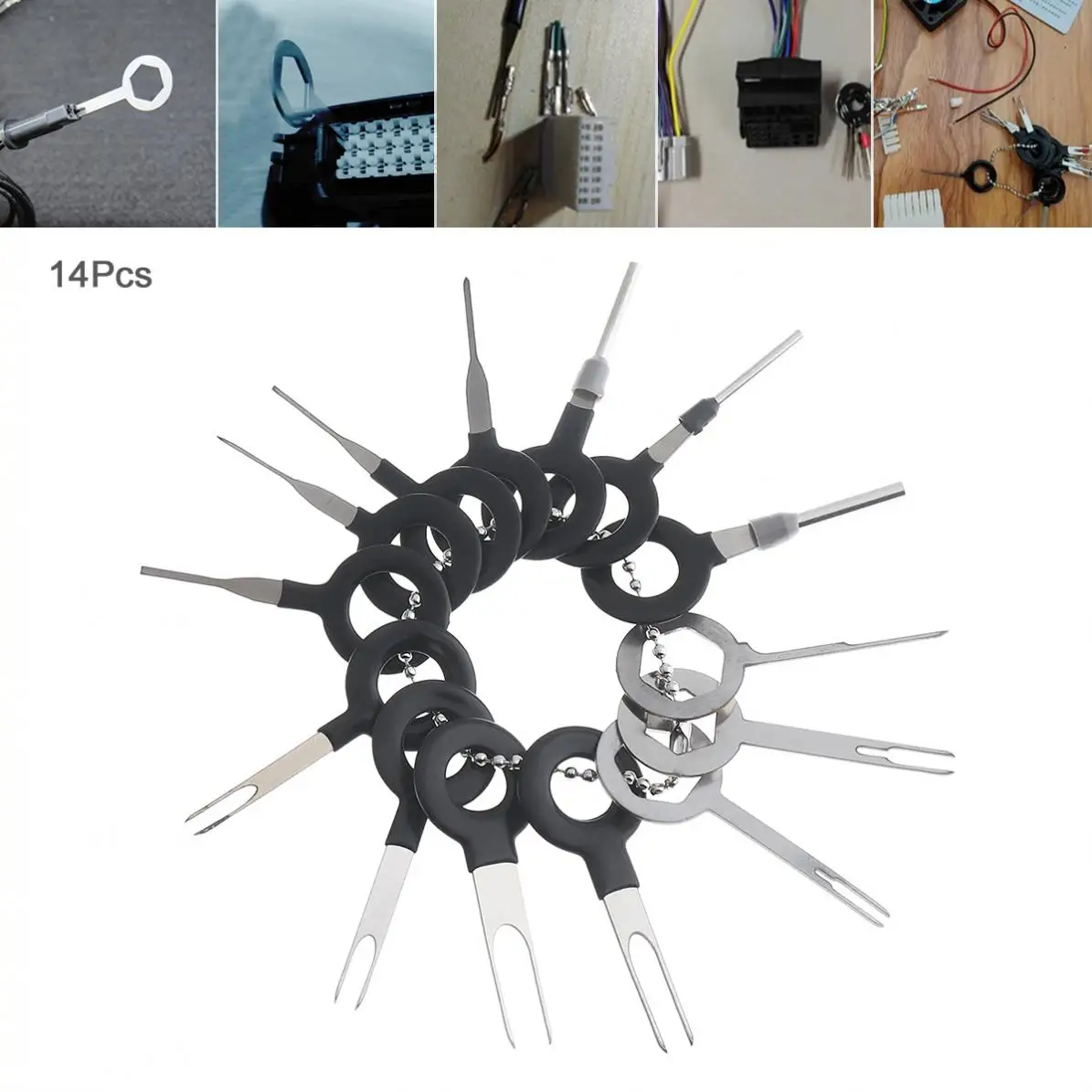 

14PCS Universal Stainless Steel+PVC Car Harness Wiring Crimp Connector Plug Terminal Removal Tool Kit Accessories