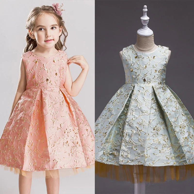 

Children Girl Gilt Gold Costumes Baby Summer Dress Kids Party Wedding Dress 3-11T