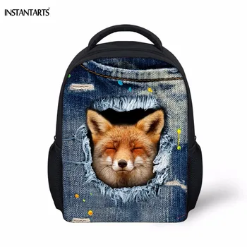 

INSTANTARTS Kindergarten Students Schoolbags Cute Fake Denim Fox Print Children Backpacks Baby Galaxy Boys Girls Mini Satchels