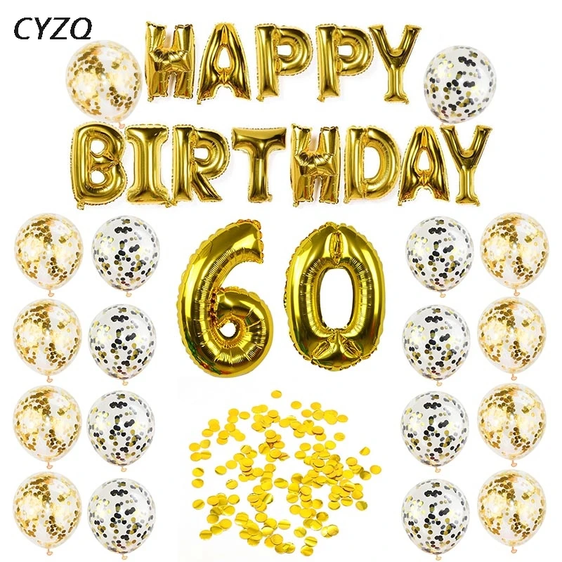 1Set 30 40 50 60 Happy Birthday Party Decorations Adult Customized Birthday Party Supplies Gold Black Anniversary Decor