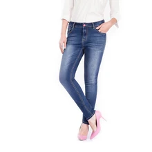 women pencil pants slim pants fashion blue jeans mid waist zipper trousers full length elastic jeans