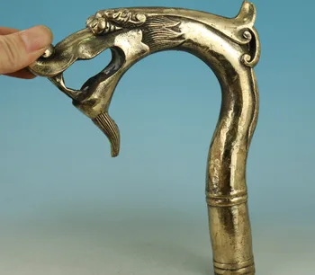 

Chinese Old Brass Handmade Carved Dragon Collect Statue Walking Stick Head