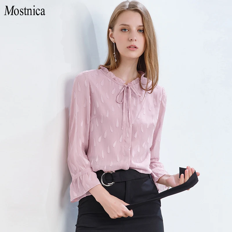 

Mostnica Summer Floral Chiffon Shirt Blouse for Office Lady Appliques Butterfly Sleeves Womens Tops and Blouses with Strap