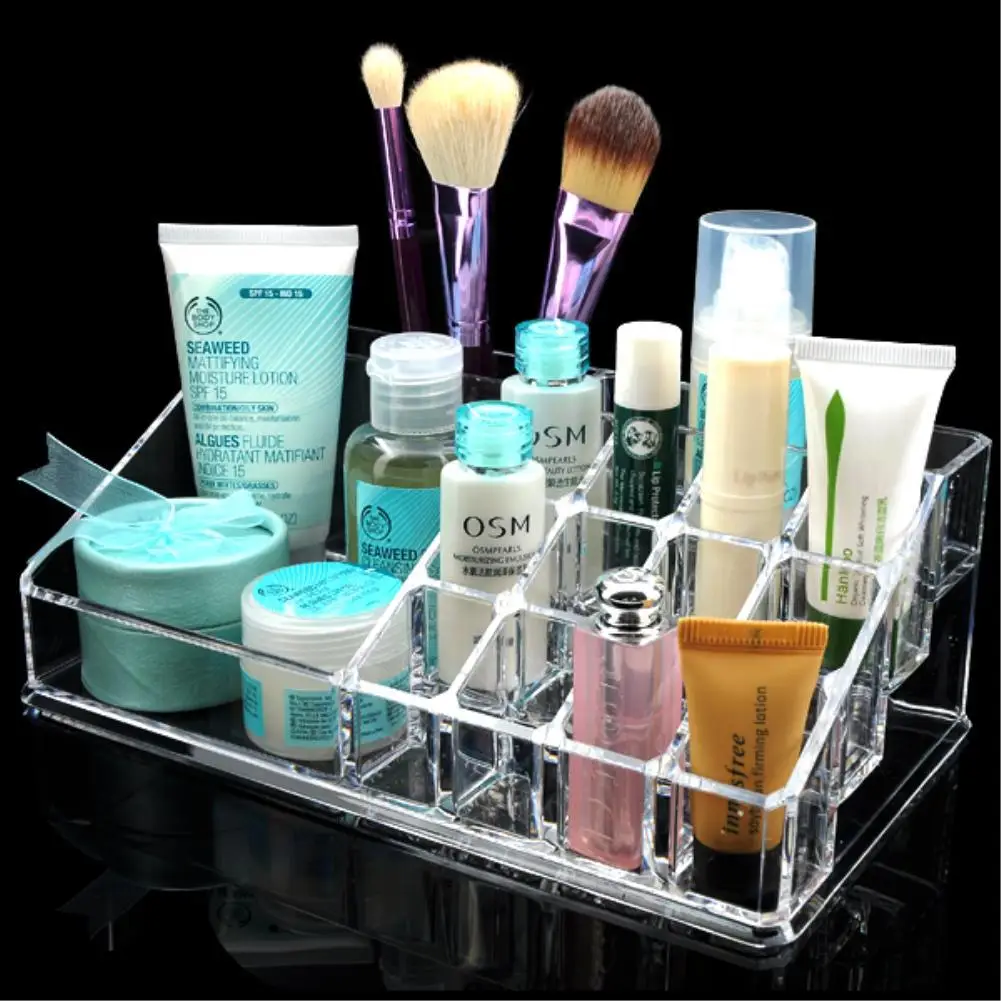 

16 Grids Trapezoid Skin Care Set Storage Box Lipstick Case Organizer Makeup Holder Thicken Clear Acrylic Display EQC370