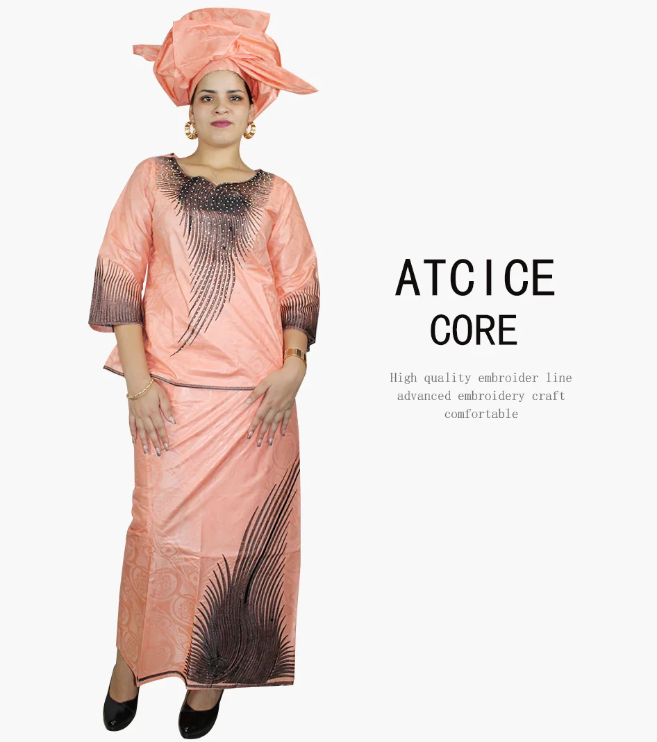 Африканские платья для женщин Базен riche вышивка дизайн короткий рэппер с шарфом три шт один комплект