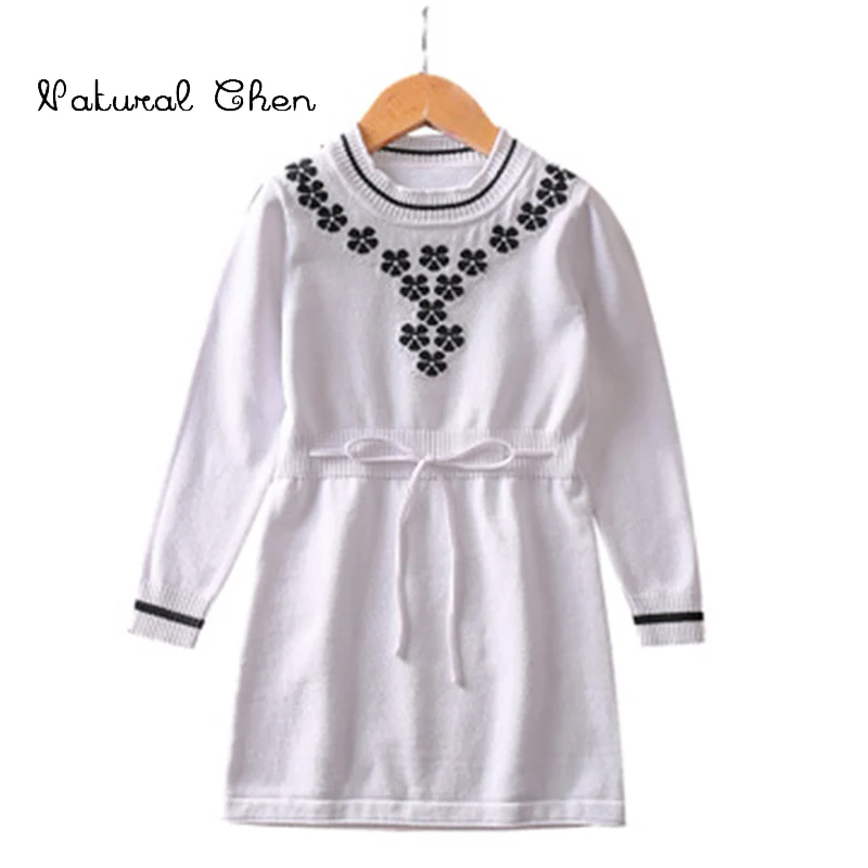 

2018 Autumn Winter New Girls Long Sleeve Sweater Dress Knitting Wild Girl Clothes