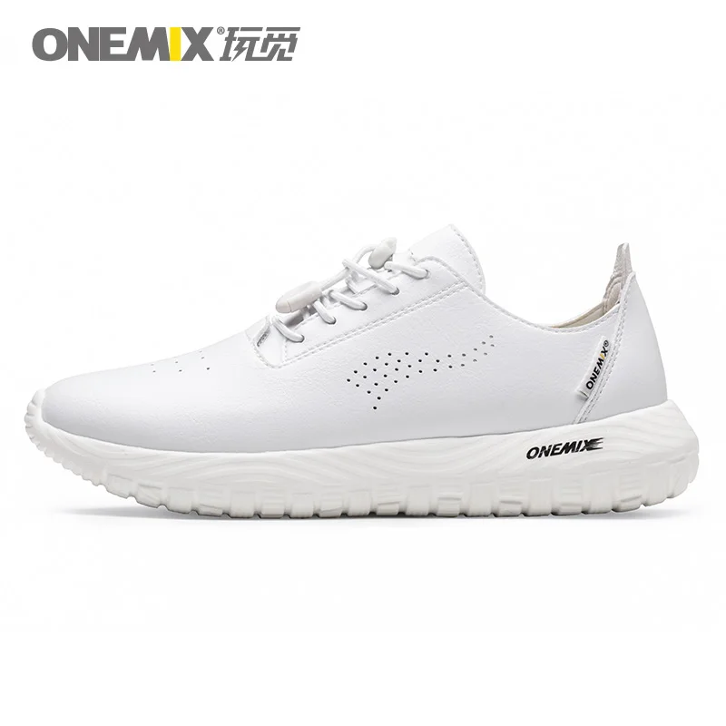 ONEMIX Men Sneakers Women Muti-use Running Shoes Breathable Leather Office Shoes Casual Outdoor Trainers - Цвет: white