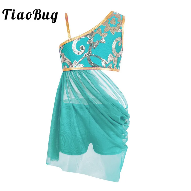 

TiaoBug Kid Teens Floral Sequin Camis Top Mesh Skirt Set Girls Gymnastics Shorts Suits Lyrical Contemporary Ballet Dance Costume