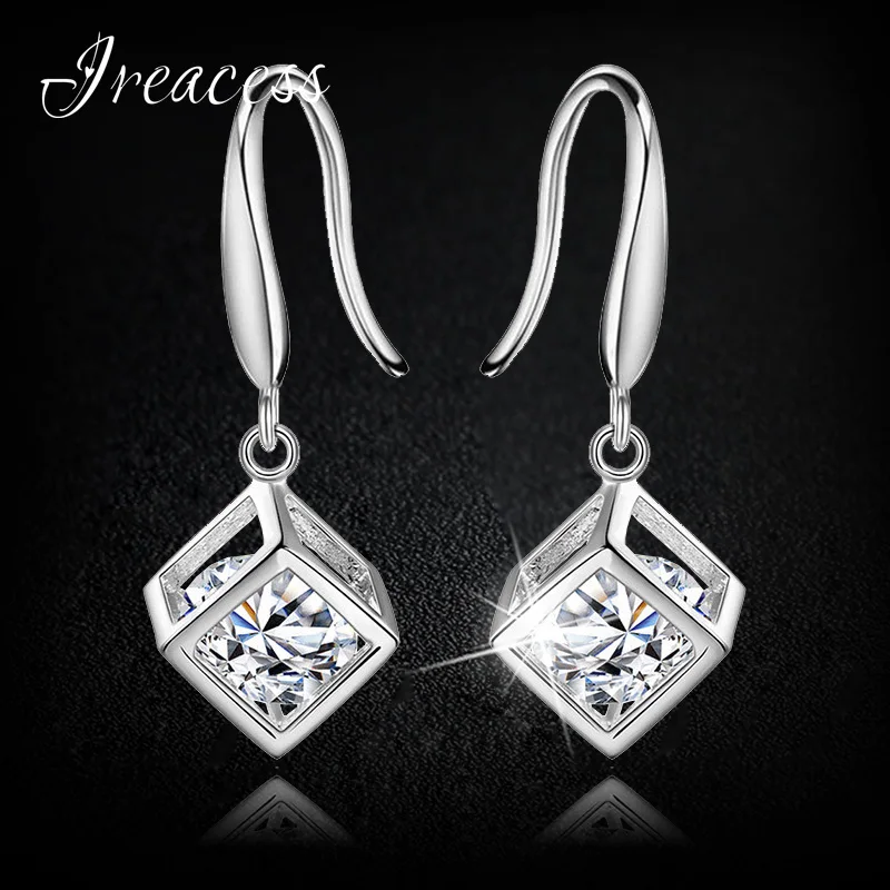 

Long AAA Zircon Drop Earrings For Women Vintage Fashion Silver Color Jewelry Geometric Cubic Earrings With Stones Lover' Gift