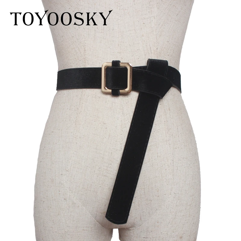

High Quality Long Velvet Women Belts Female Silky Knot Black Waistband Square Buckle Dress Decorate Coat Sweater Belt Wholesale