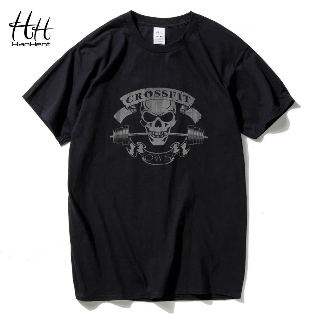 

HanHent crossfit skull t shirts men fitness t-shirt summer fashion casual tops t shirt swag cotton round collar black t-shirt