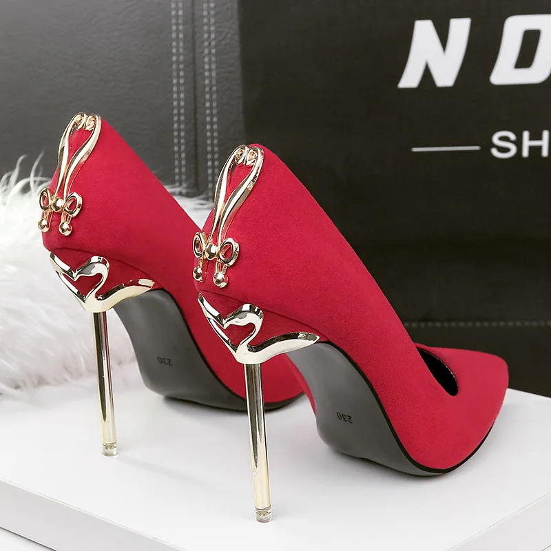 

Pumps women fashion high heels stiletto party ladies shoes metal decoration sexy pointed toe shallow bridal wedding shoes