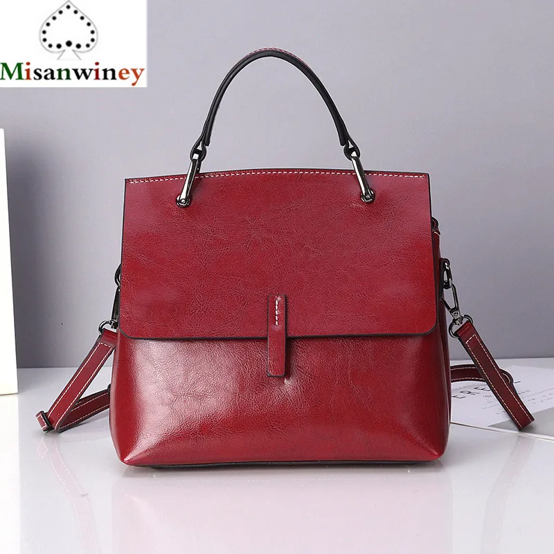 

Autumn and Winter Vintage Oil Wax Cow Leather Women Handbag Genuine Leather Large Capacity Casual Tote High Quality Shoulder Bag