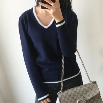 

New winter sweater V collar sweater womens cashmere sweater long sleeves womens loose knitted sheep sweater bottoming